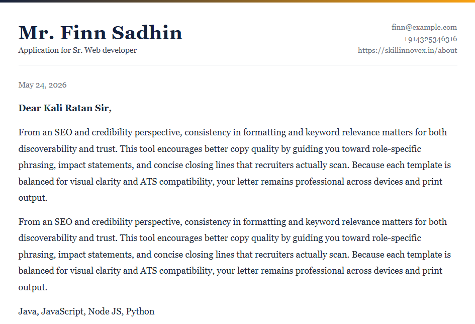 Preview of Cover Letter template 4